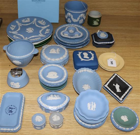 Collection of Wedgwood jasperware, various, Royal Worcester Imari Golden Jubilee plate, two leaf plates, etc